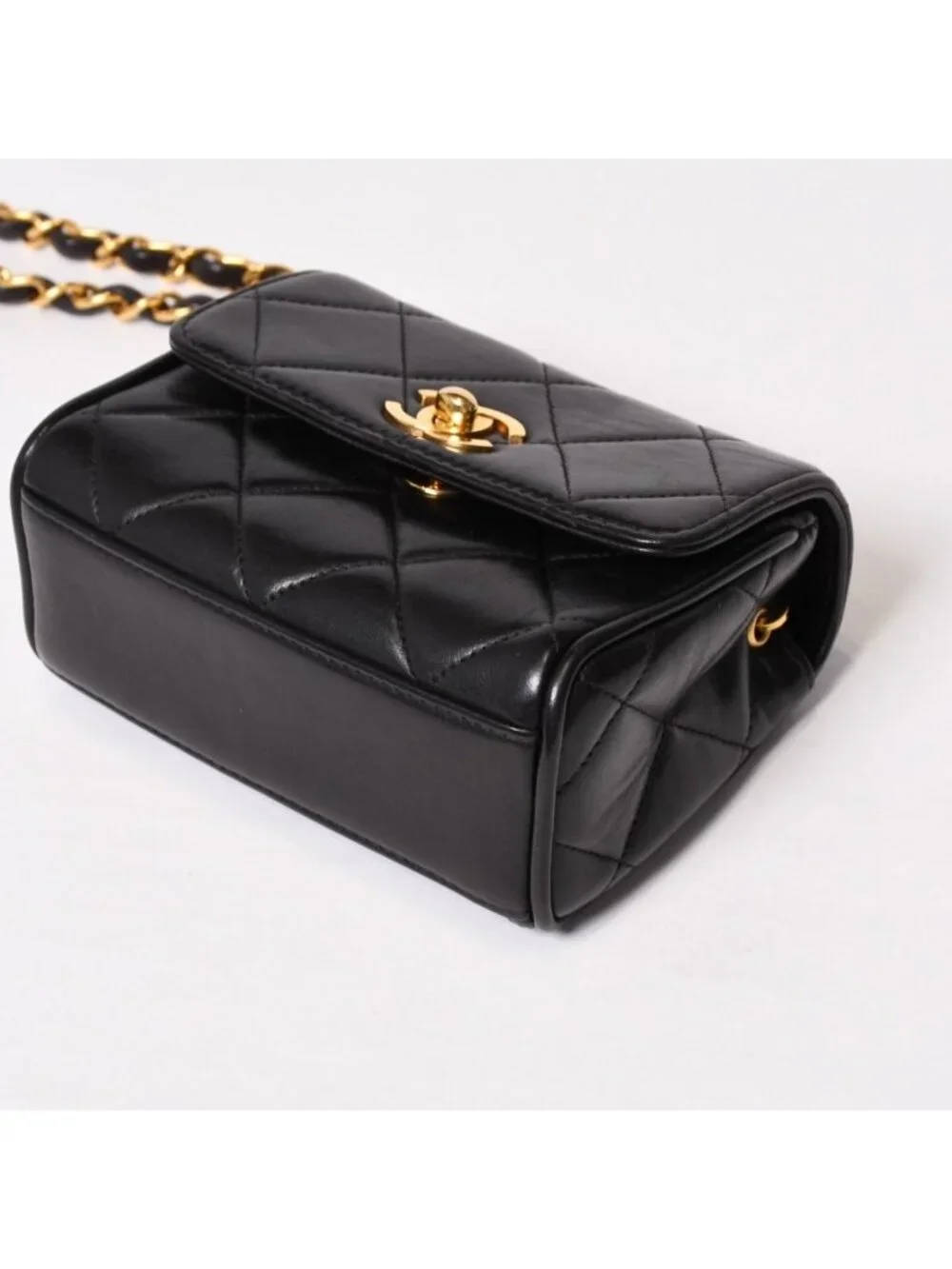 Chanel Mini Quilted S Flap S Chain Shoulder Bag CC Logo Lambskin Gold